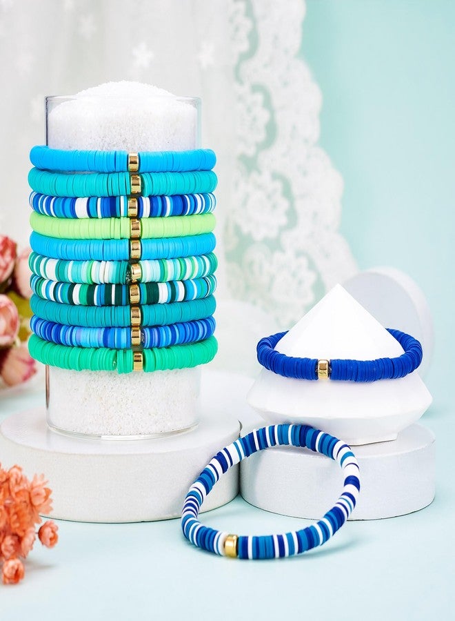 EEE ELECRELIVE Elecrelive 12Pcs Blue Clay Beaded Bracelets Stretch Bracelets Heishi Surfer Bracelet Set Friendship Bracelets Stackable Beaded Preppy Bracelets for Summer Beach Jewelry Party Favors - Image 3